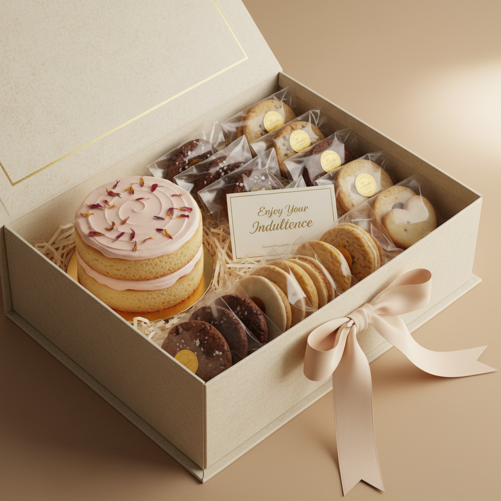 Cake and cookies gift bundle open box view